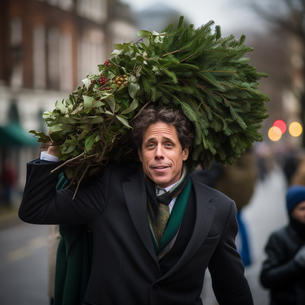 Man carrying Christmas tree in Chelsea London