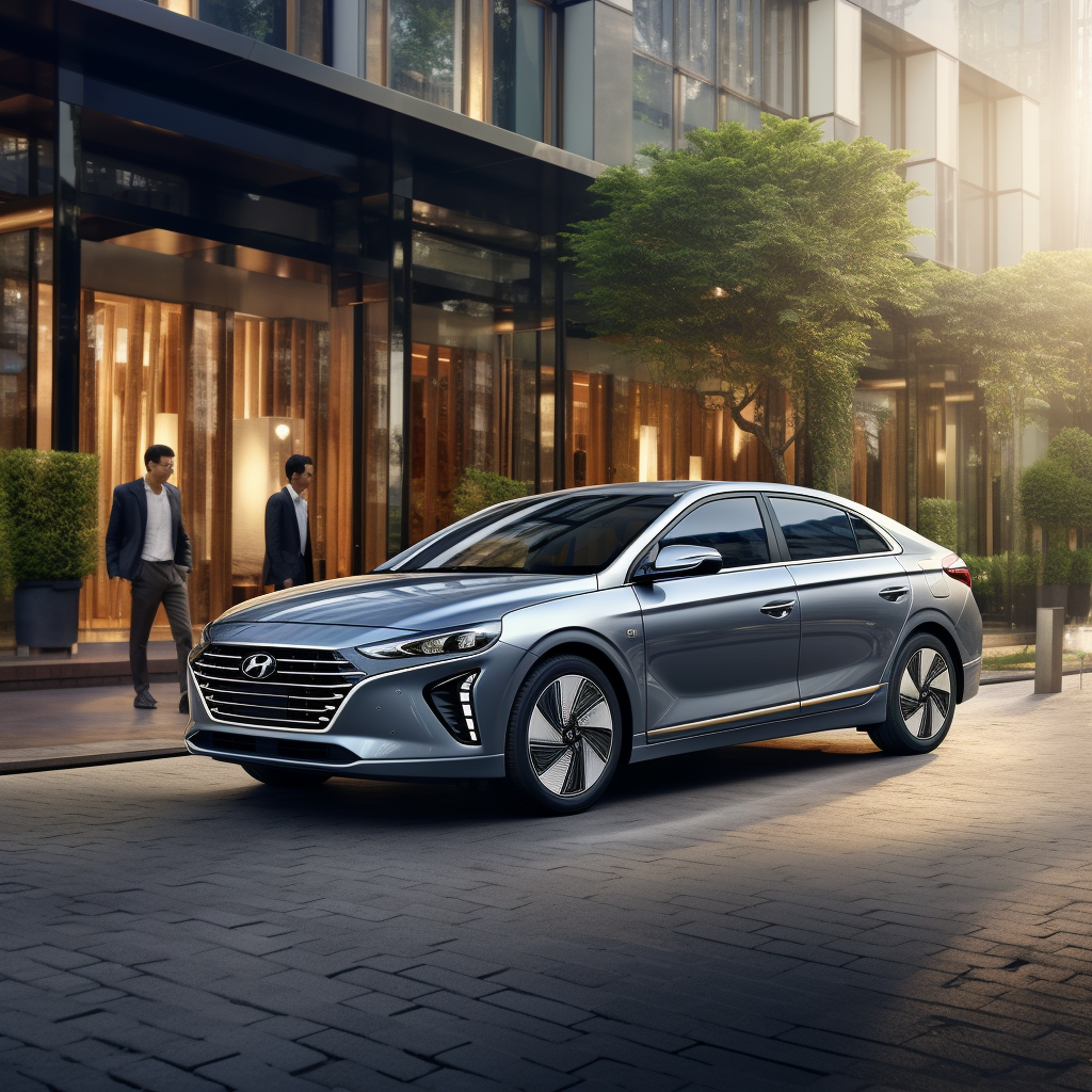 Man charging Hyundai Ioniq Electric Car at Charging Station