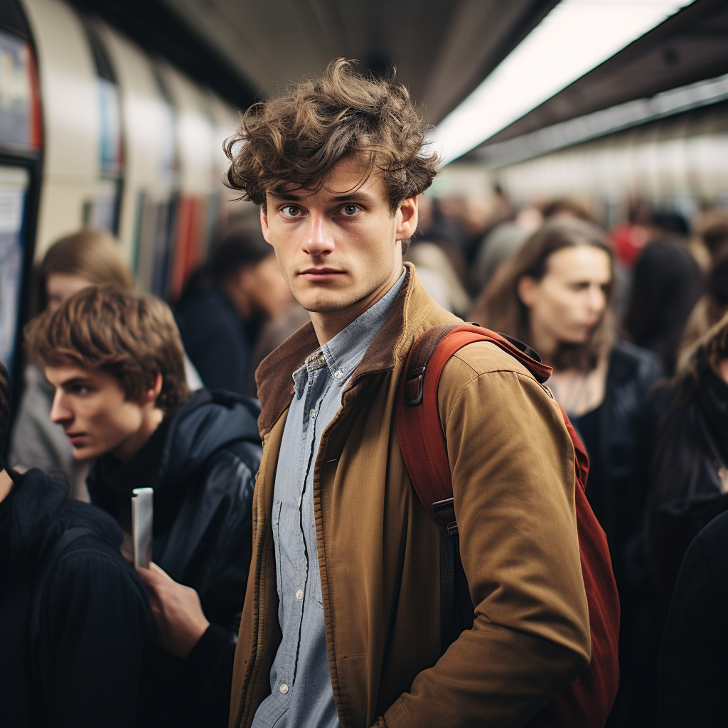 Man commuting in London underground