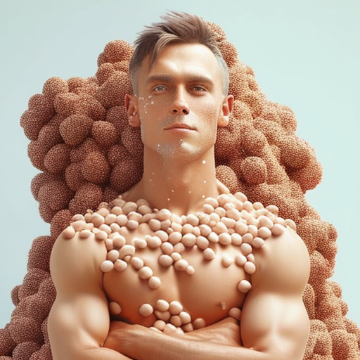 Man covered in raw hazelnuts