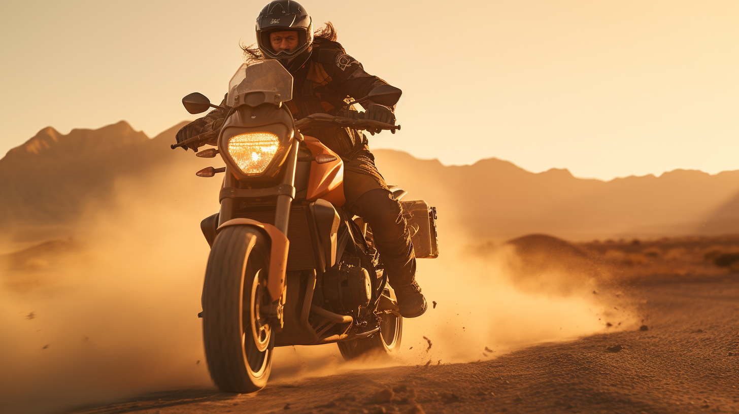 Man riding Harley-Davidson Pan America through desert