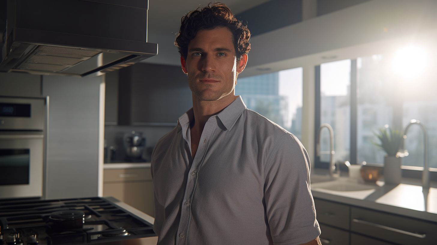 Man with Dark Hair in Kitchen