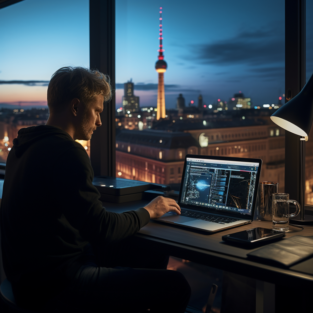 Man in Dark Room with Laptop