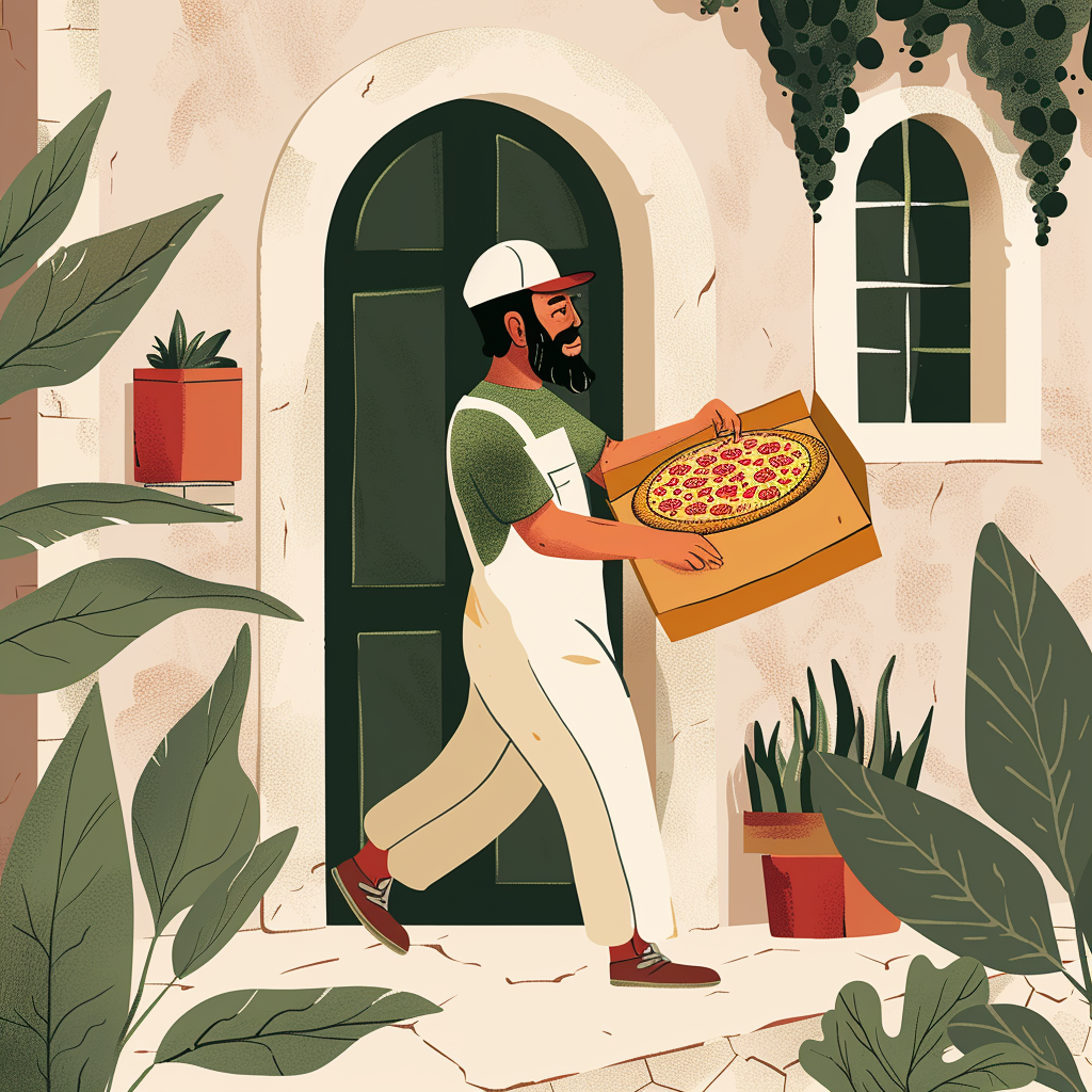 Pizza delivery man illustration