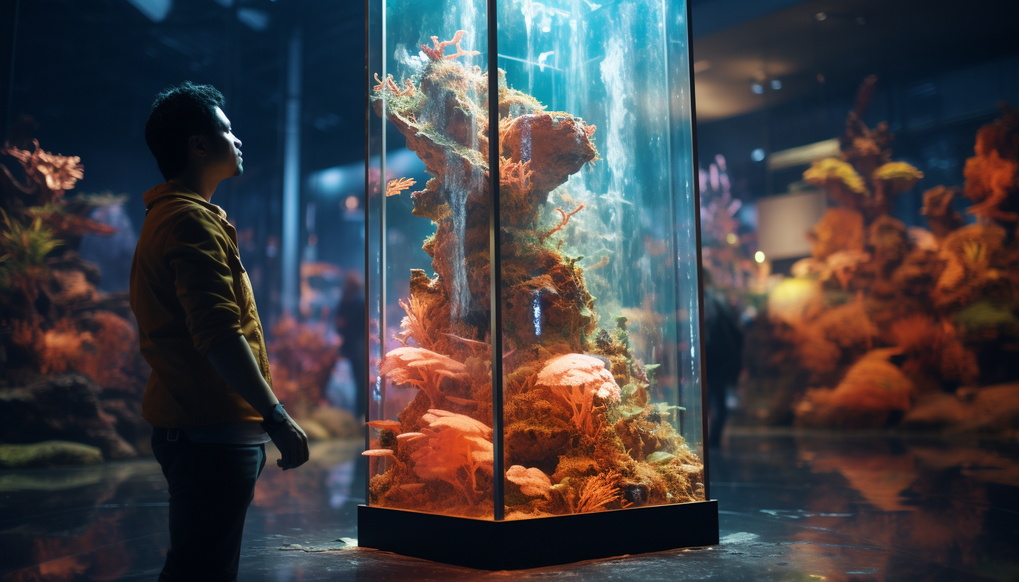 Man touching digital totem with shells