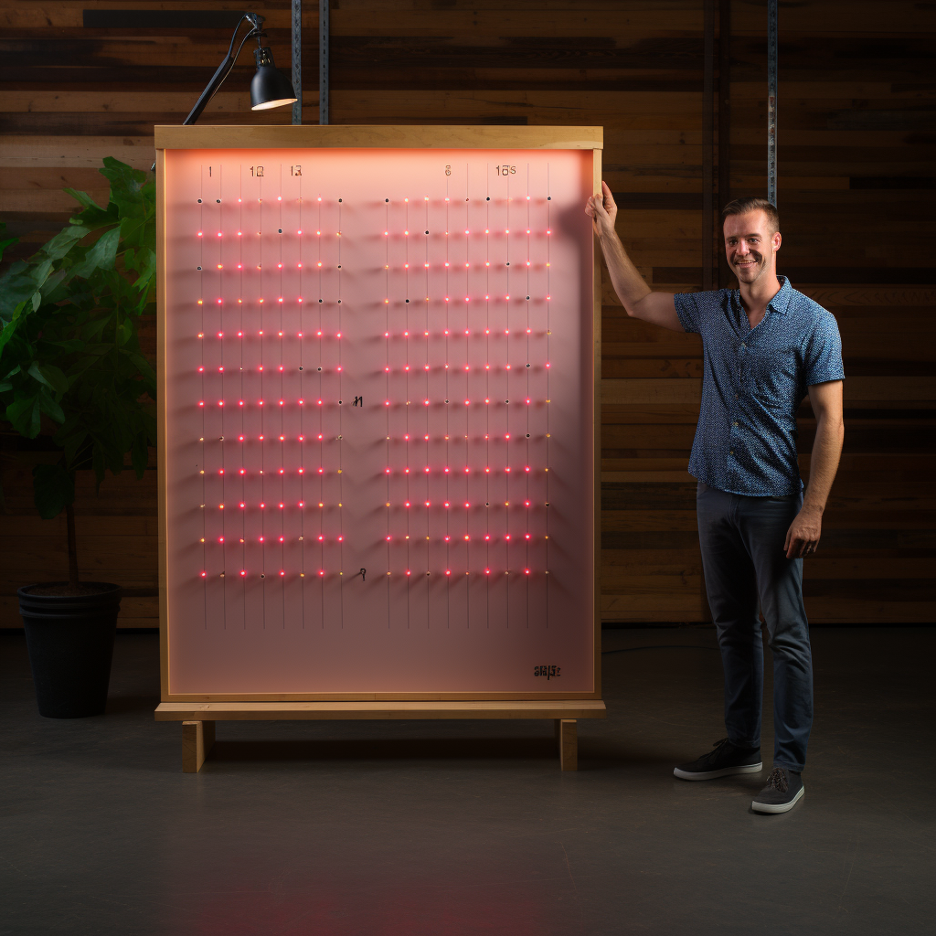 Man Standing with DIY Plinko Board