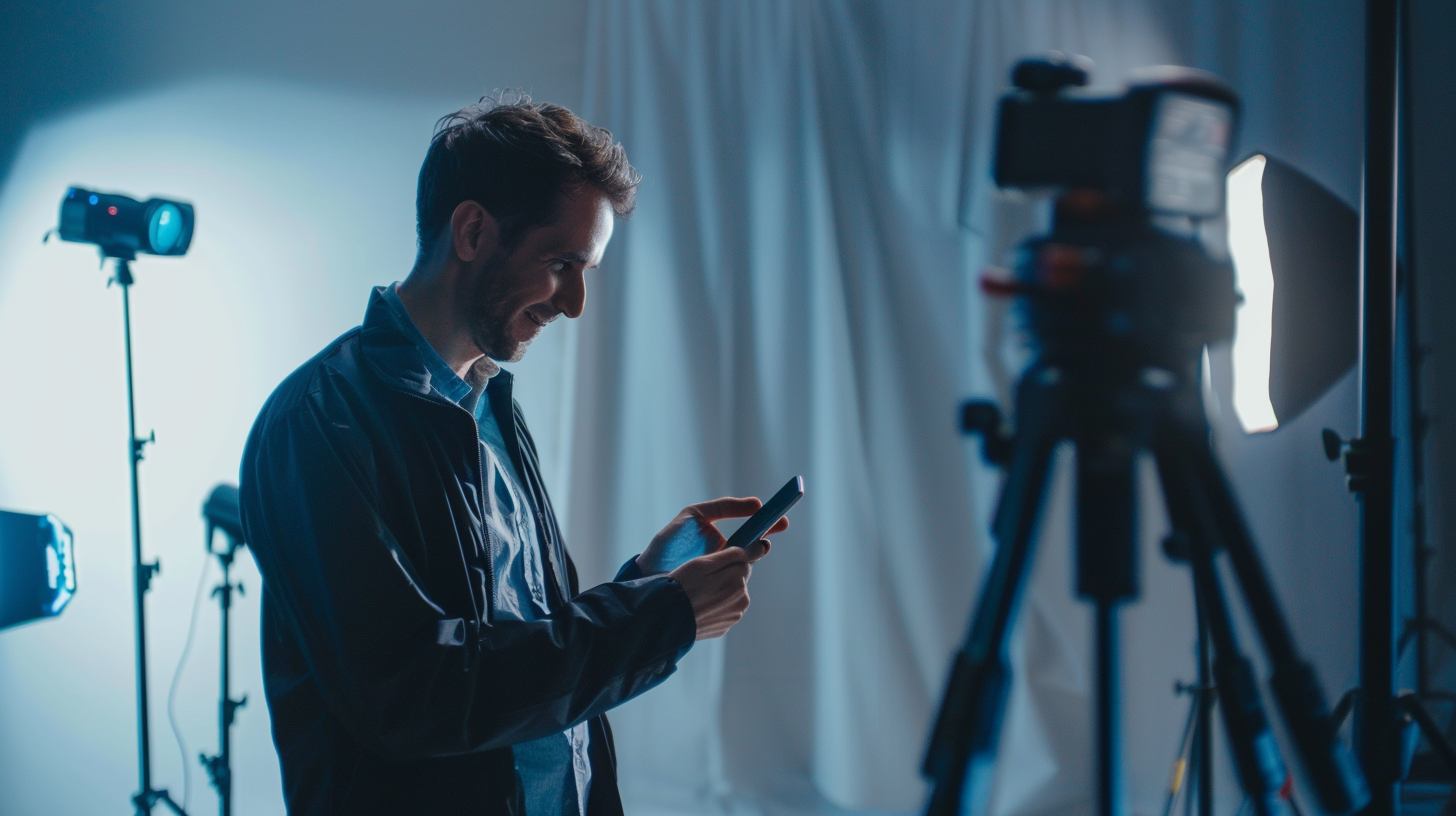 Man scrolling phone documentary interview