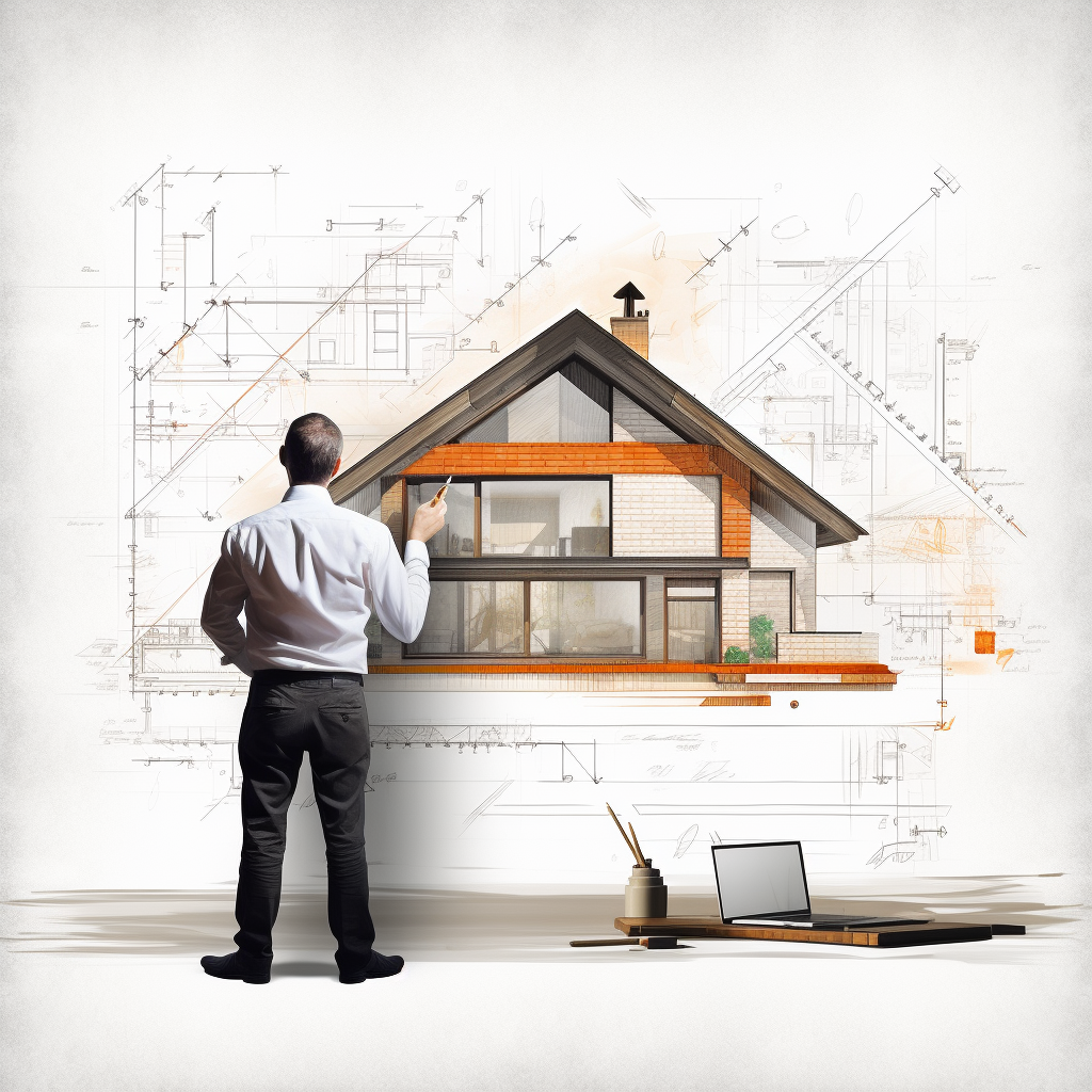 Man drawing house schematic