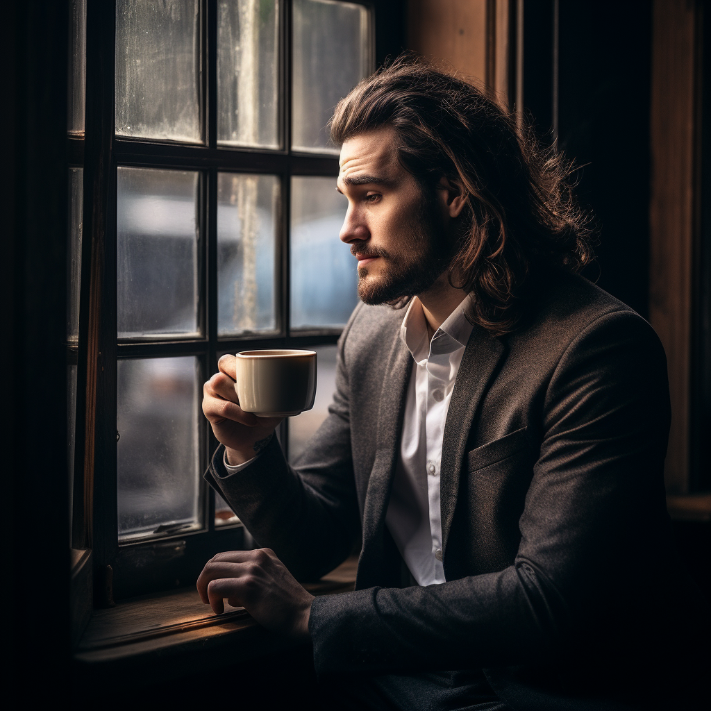 Man drinking coffee in a photo