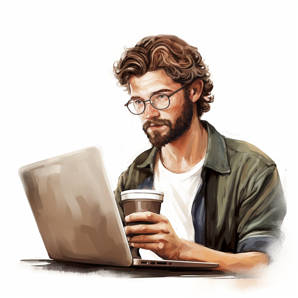 Man enjoying coffee while using laptop