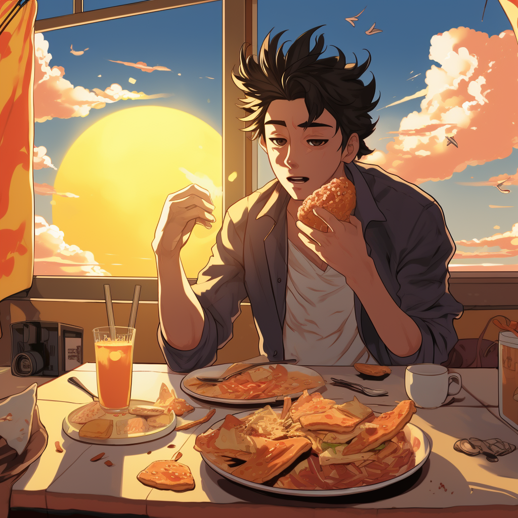 Man consuming sun in anime art