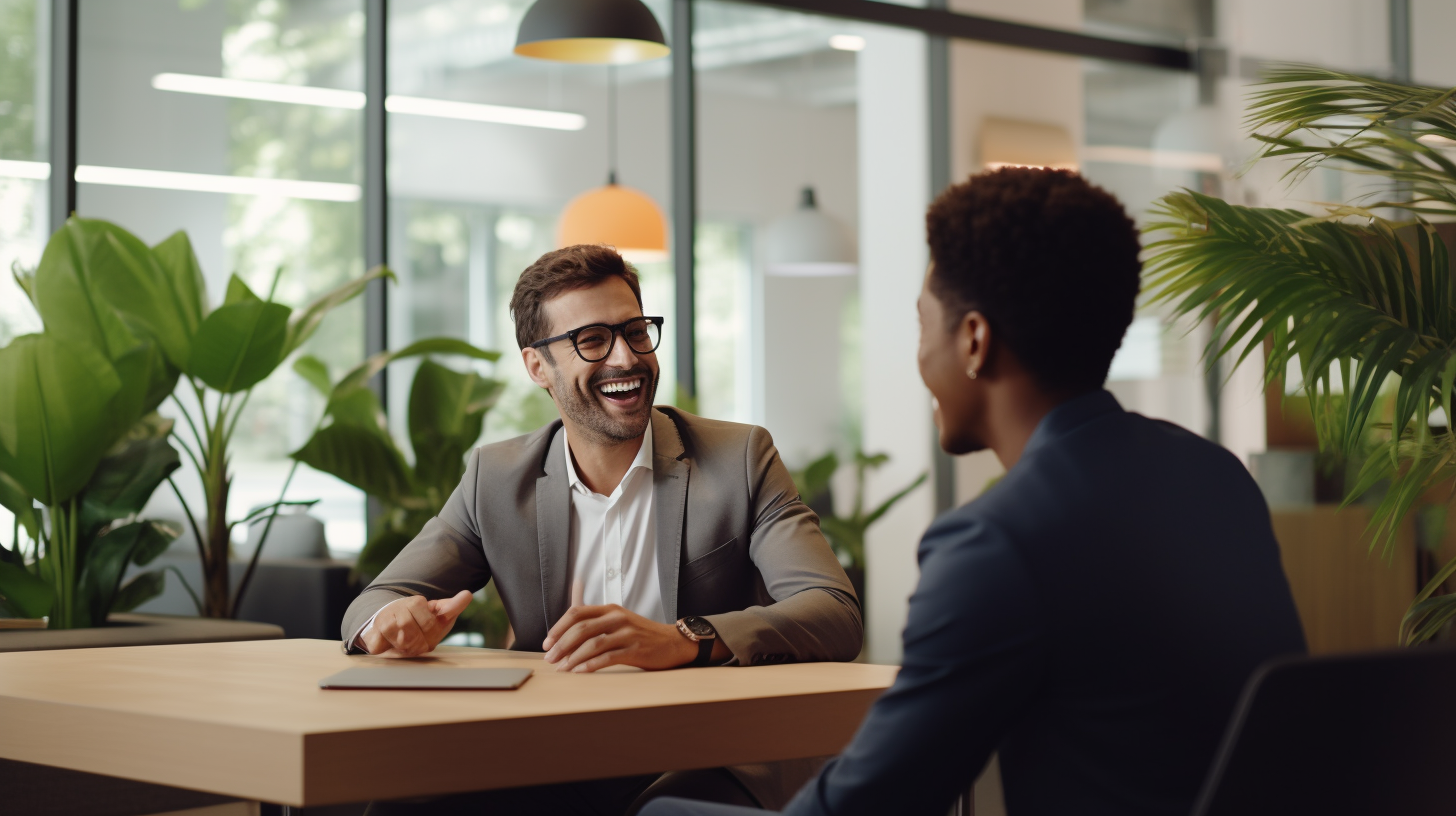 Man consulting with bank employee in modern office