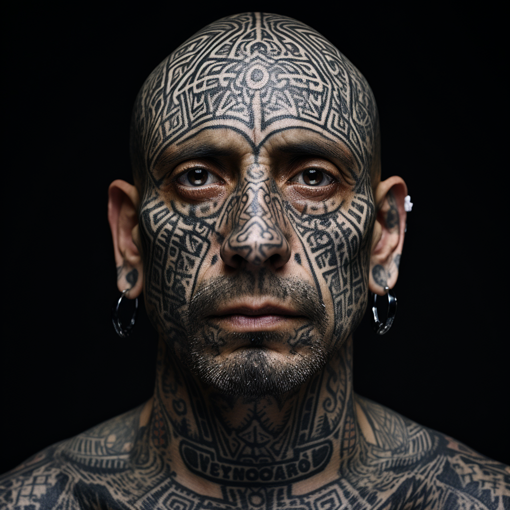 Ex-prisoner man with bold face tattoo