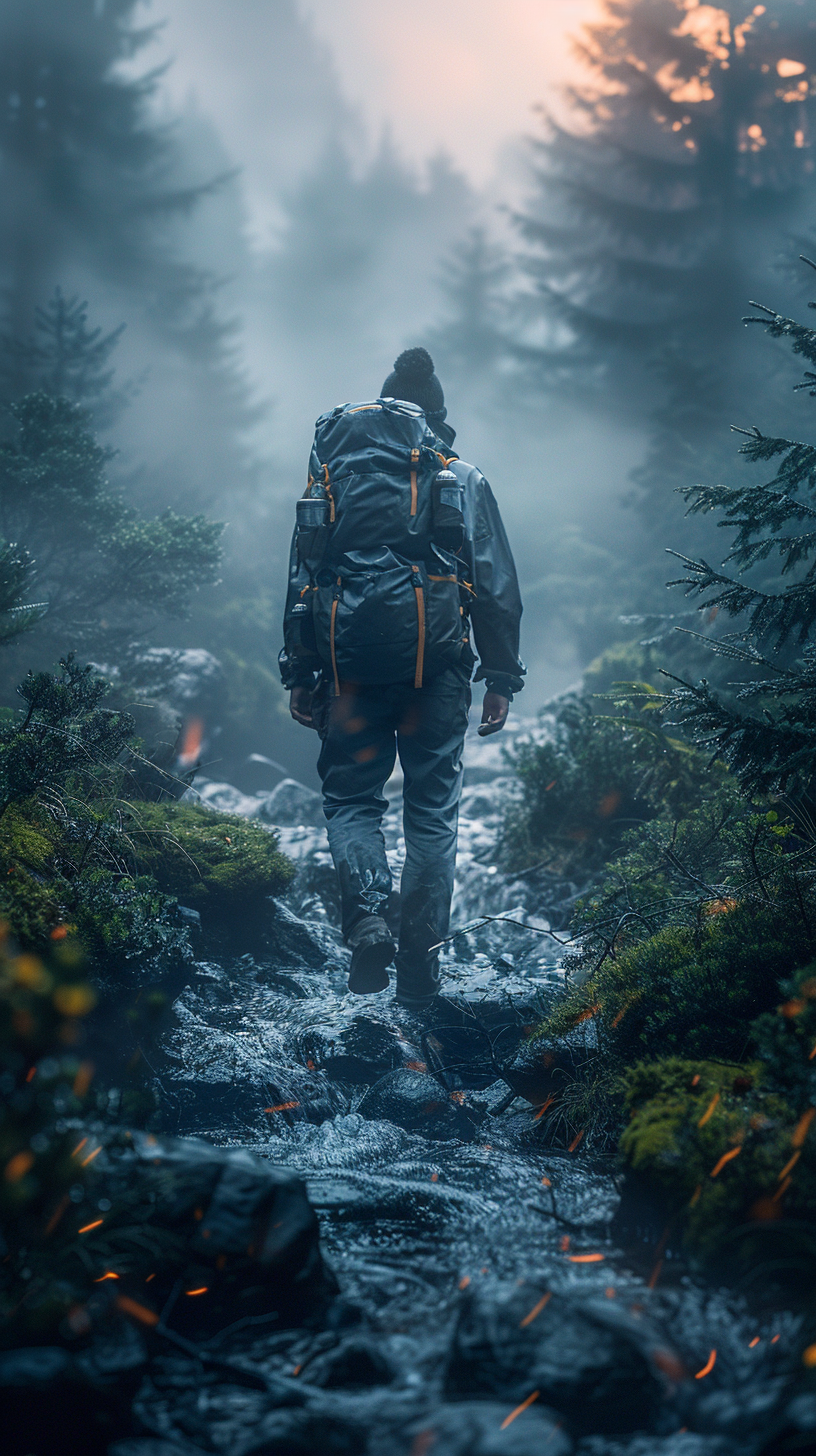 Man exploring frontier in hyper realistic style