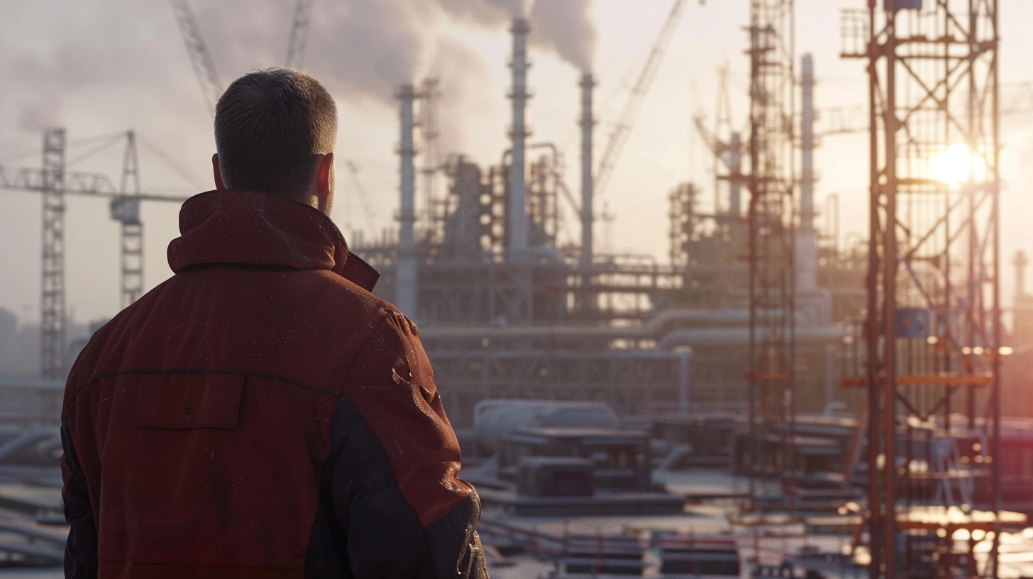 Man observing big factory construction