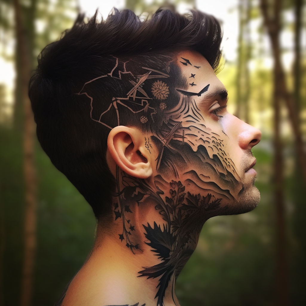 Man with fairy tattoo on neck