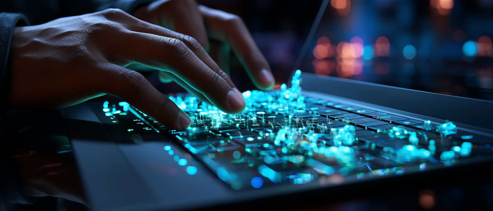 Close-Up of Man's Fingers Cooling Laptop Surface