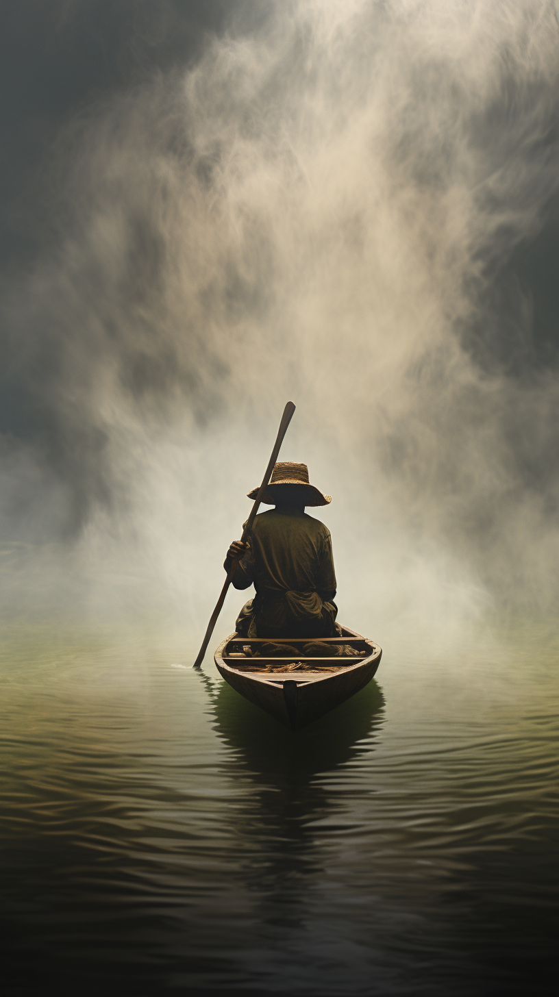 Man floating down Amazon River in straw hat