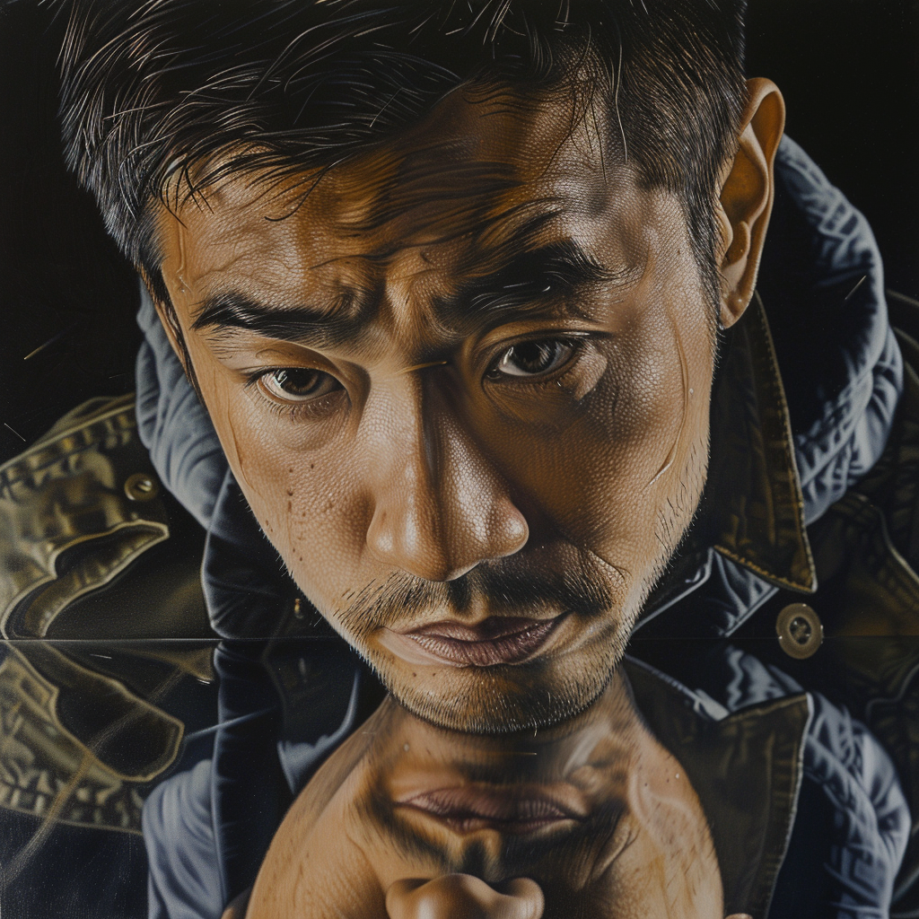 Asian man focusing on self