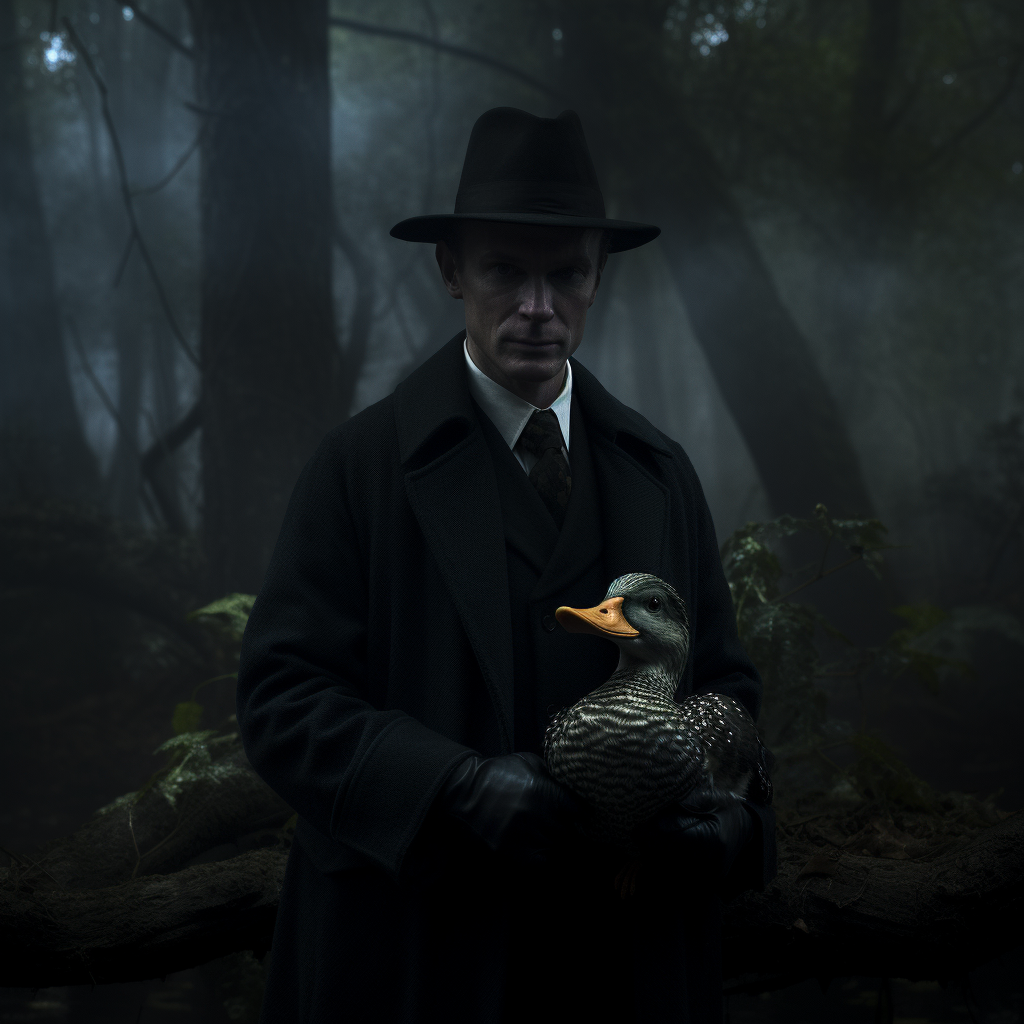 Man in Forest with Duck