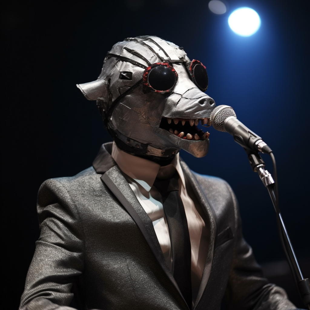 Man in Formal Suit with Cyborg Dog