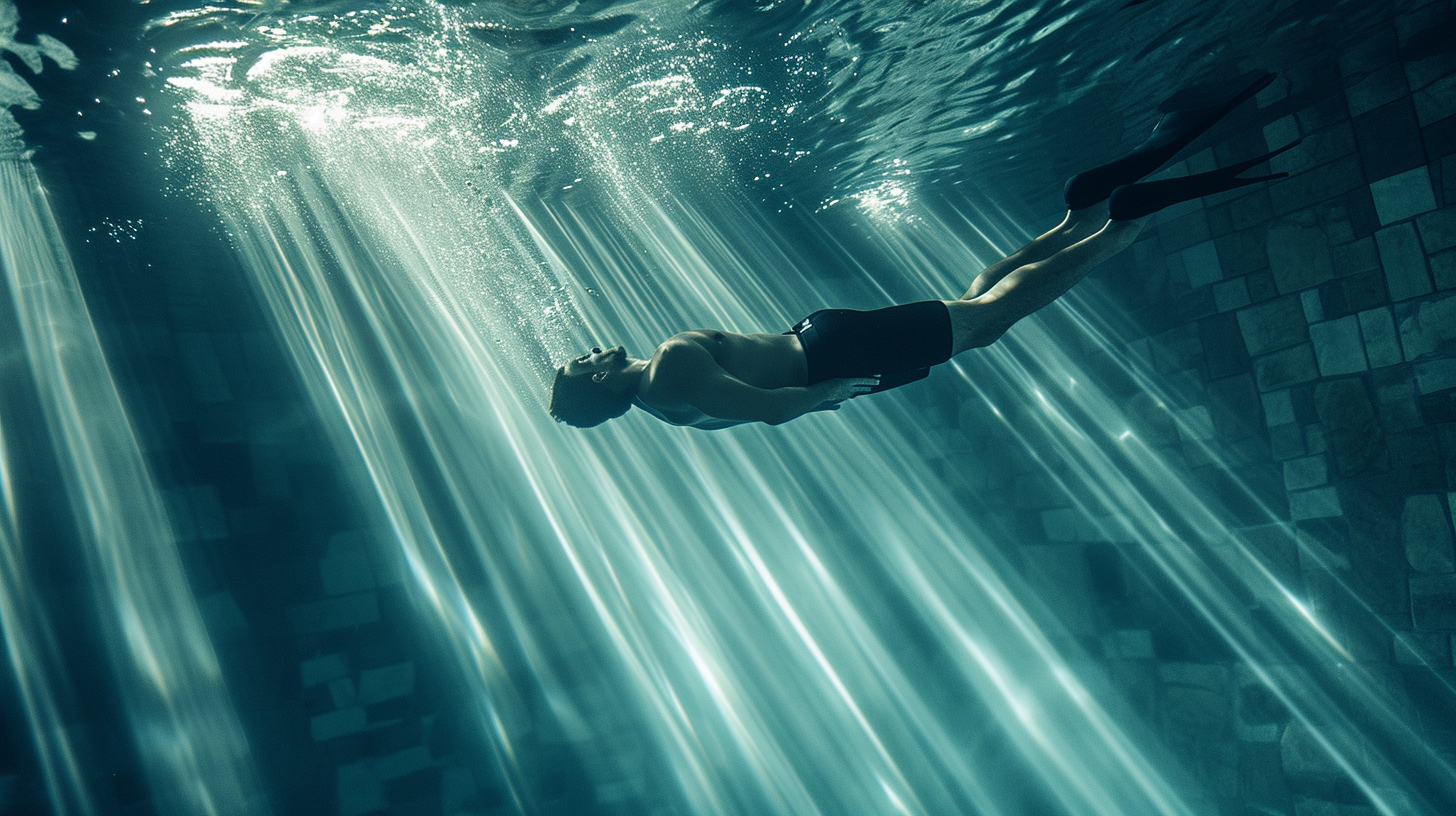 Man Freediver Fish Tail Swimming Pool