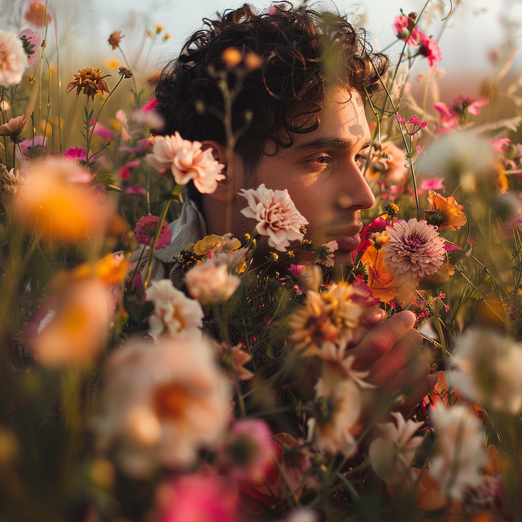 man giving flowers to girlfriend