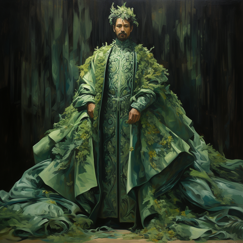 Man in Vibrant Green Gown