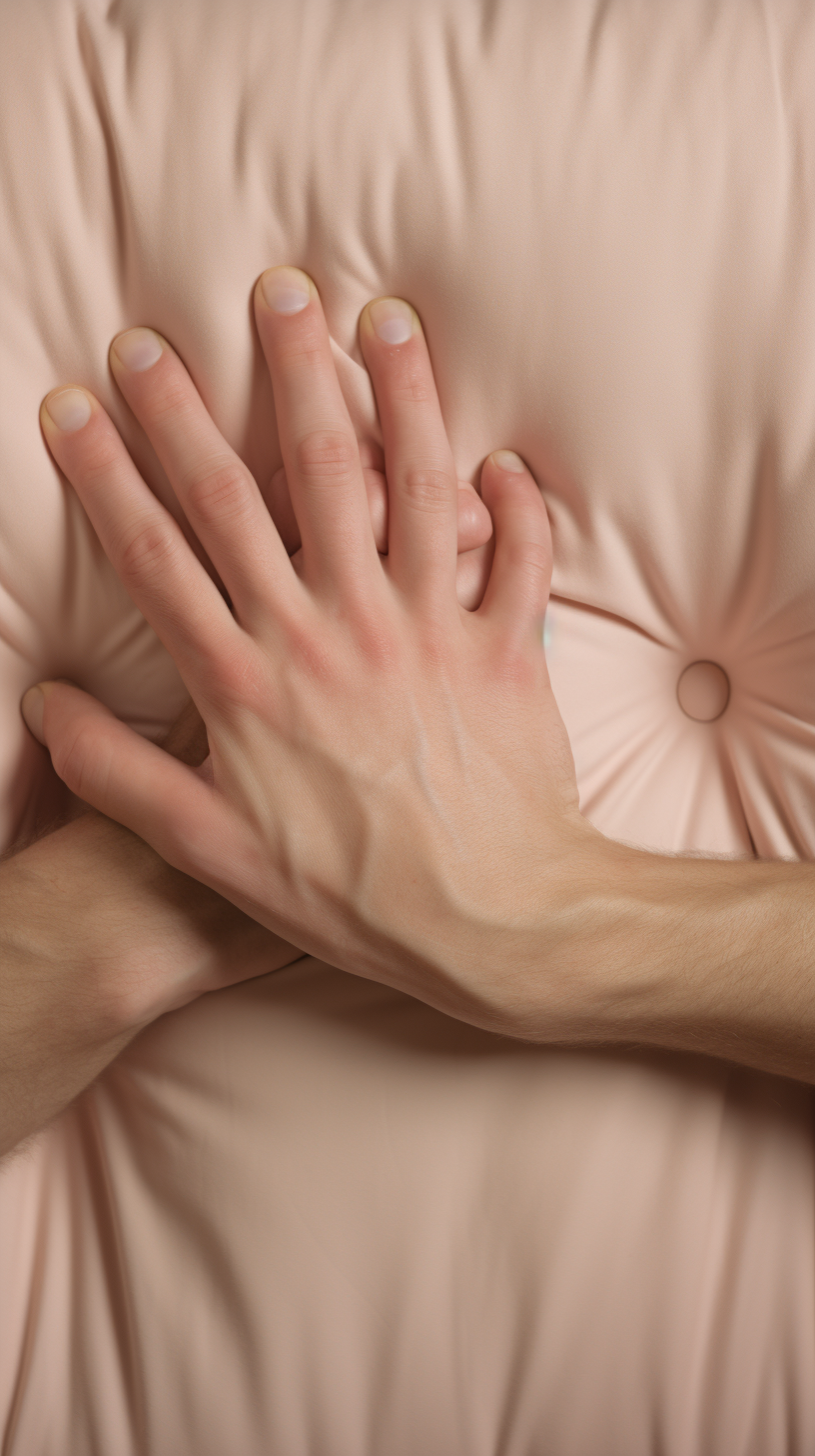 Man's hand on pillow, fingers spread