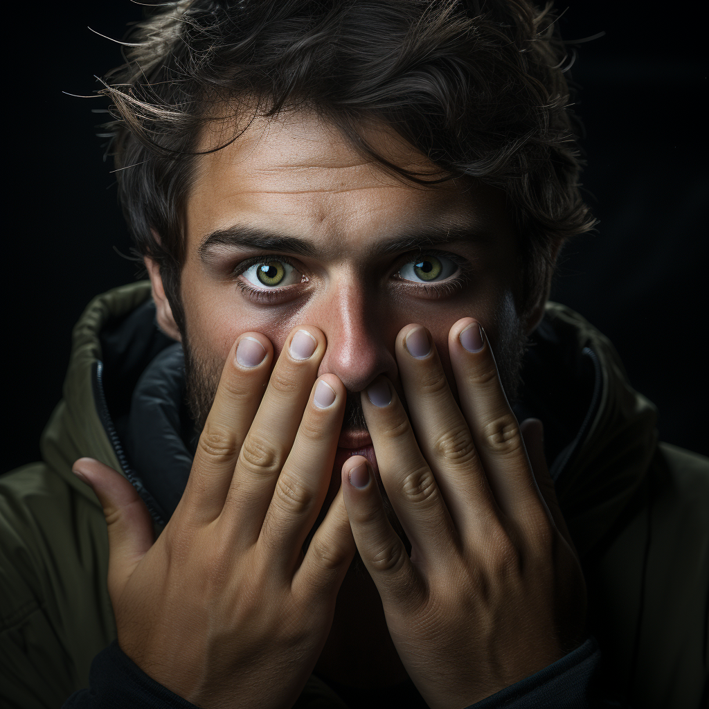 Man making hand gesture to shut mouth