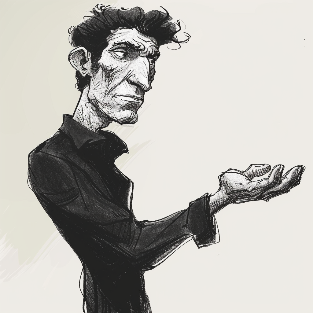 Man with open hands caricature