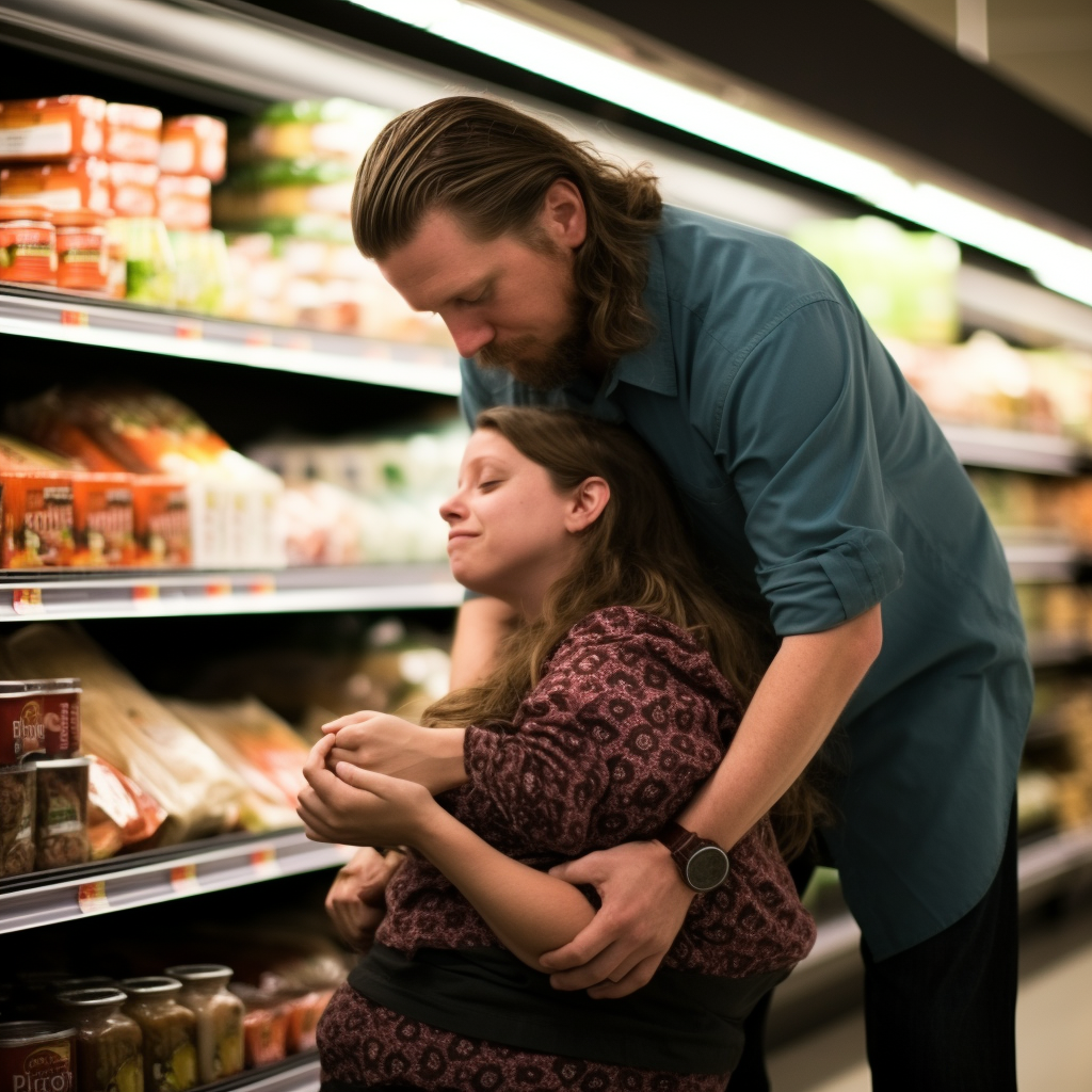 Man Assisting Woman Giving Birth in Grocery Store