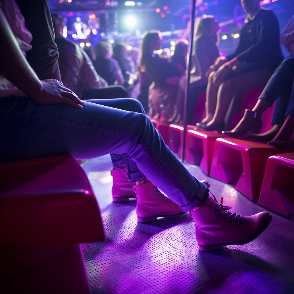 Stylish man rocking high heels at rave club