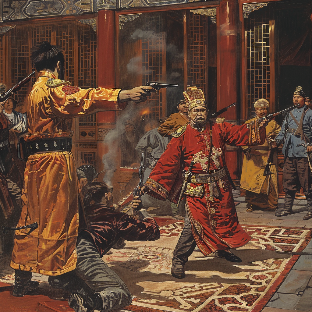 Man killing emperor with a gun