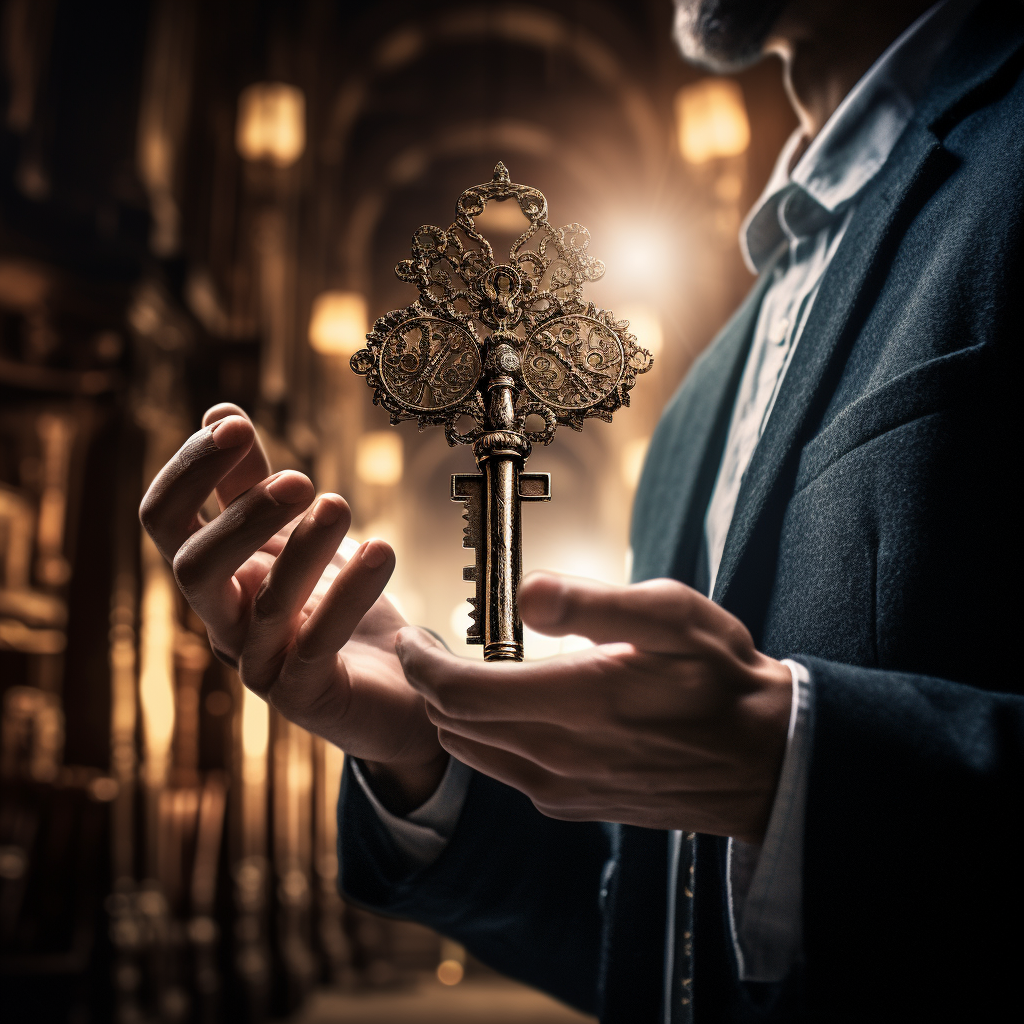 Man holding a massive key