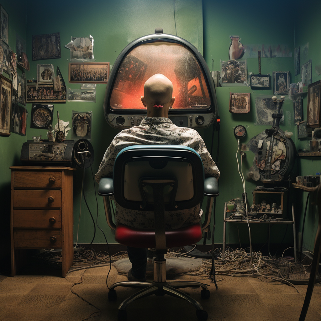 Man sitting in music studio chair