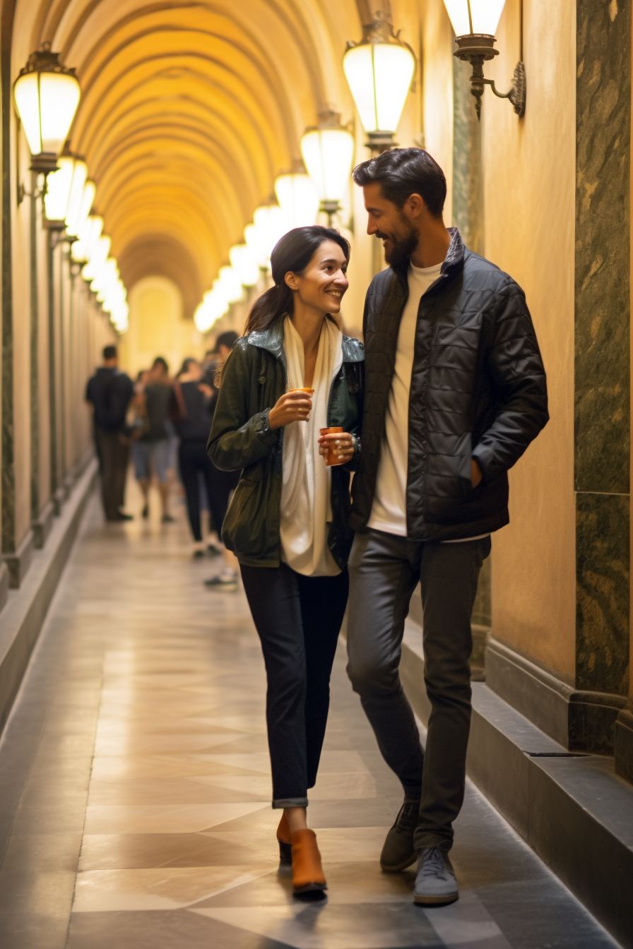 Man and Italian girlfriend admiring ancient art