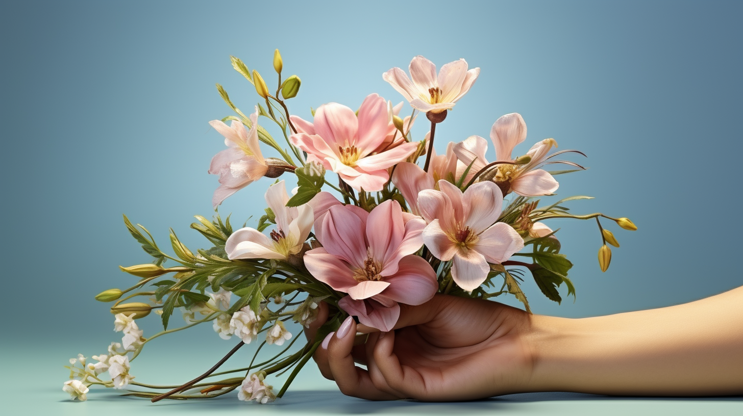 Man kneeling, woman, bouquet, flowers