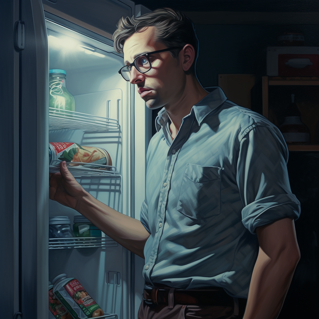 Man leaning against fridge