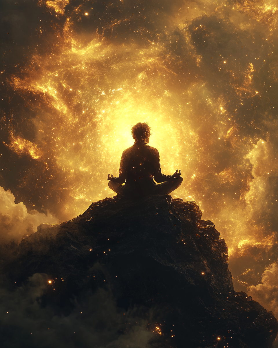 man meditating under star