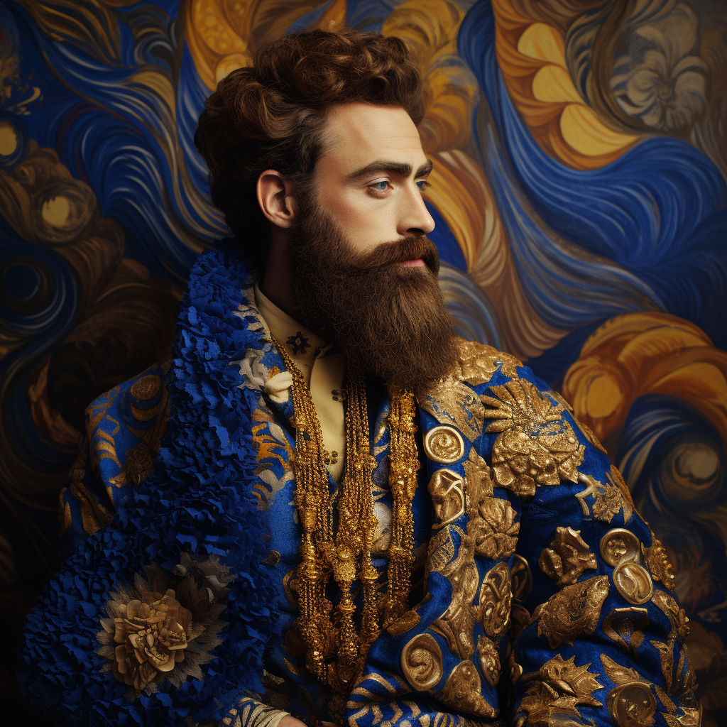 Man with Medium Beard in Gustav Klimt-style painting