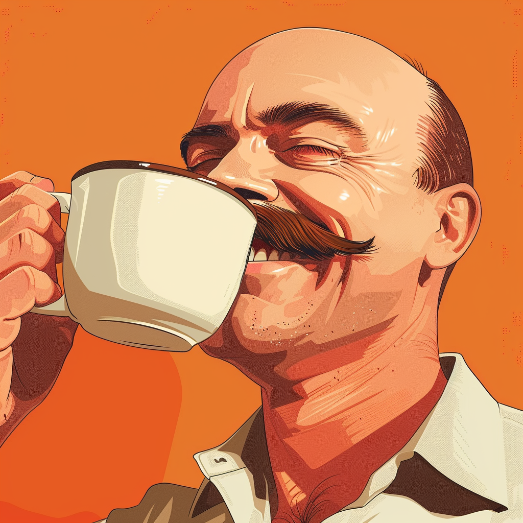 Man with mustache drinking coffee