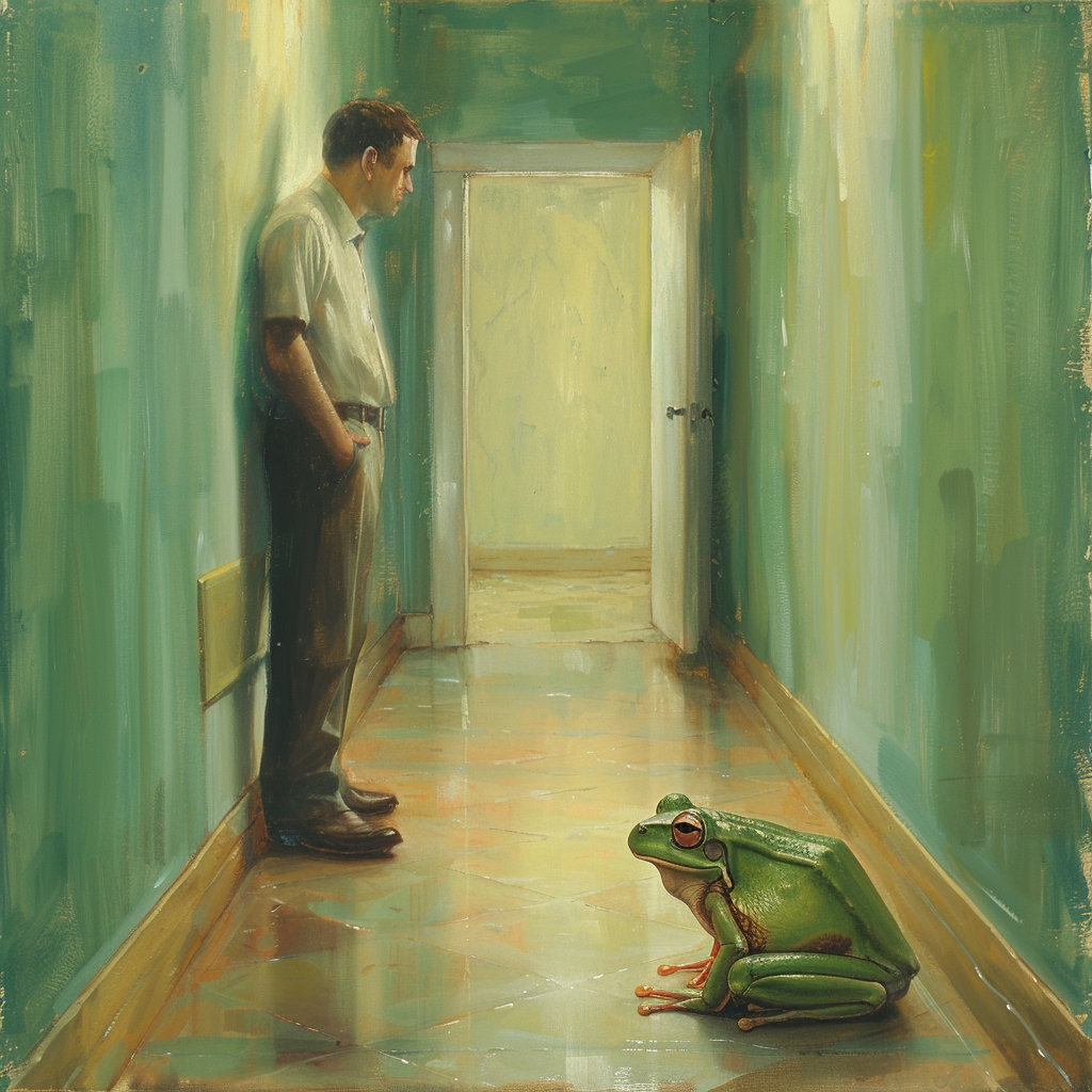 Sad man and tree frog