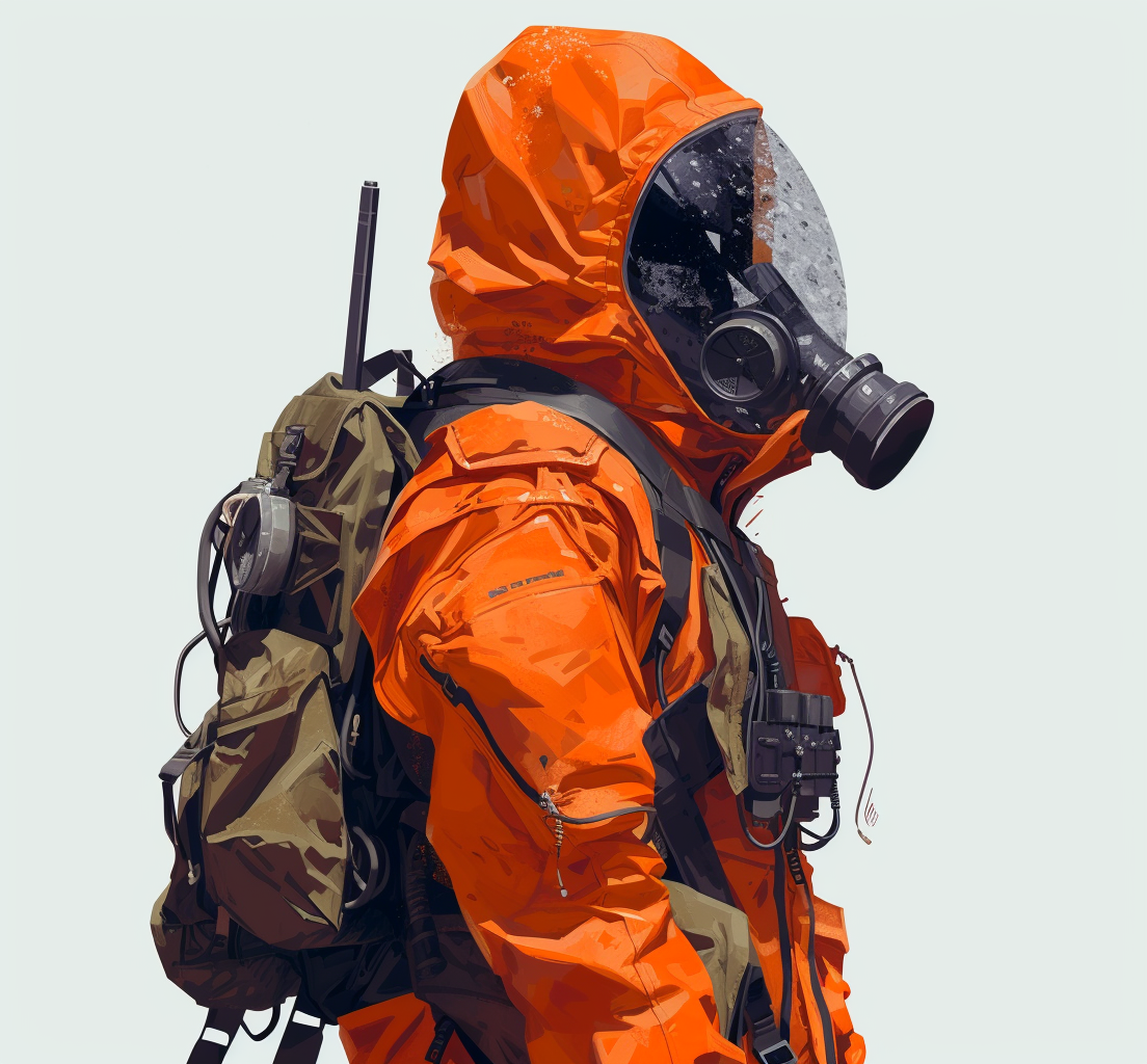 Man in Orange Hazmat Suit with Gas Mask and Bulletproof Vest