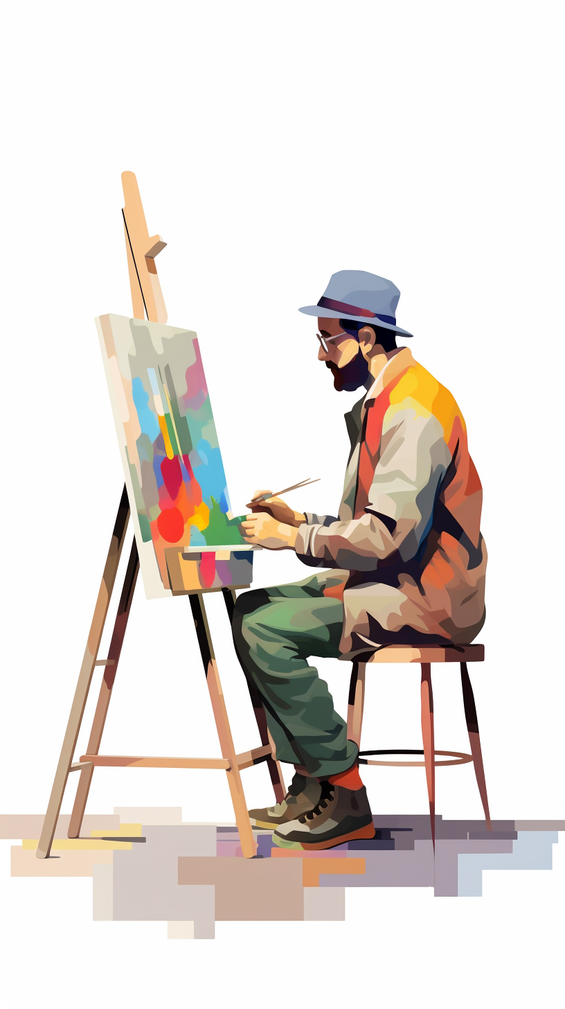 Geometric character design by man painting on easel