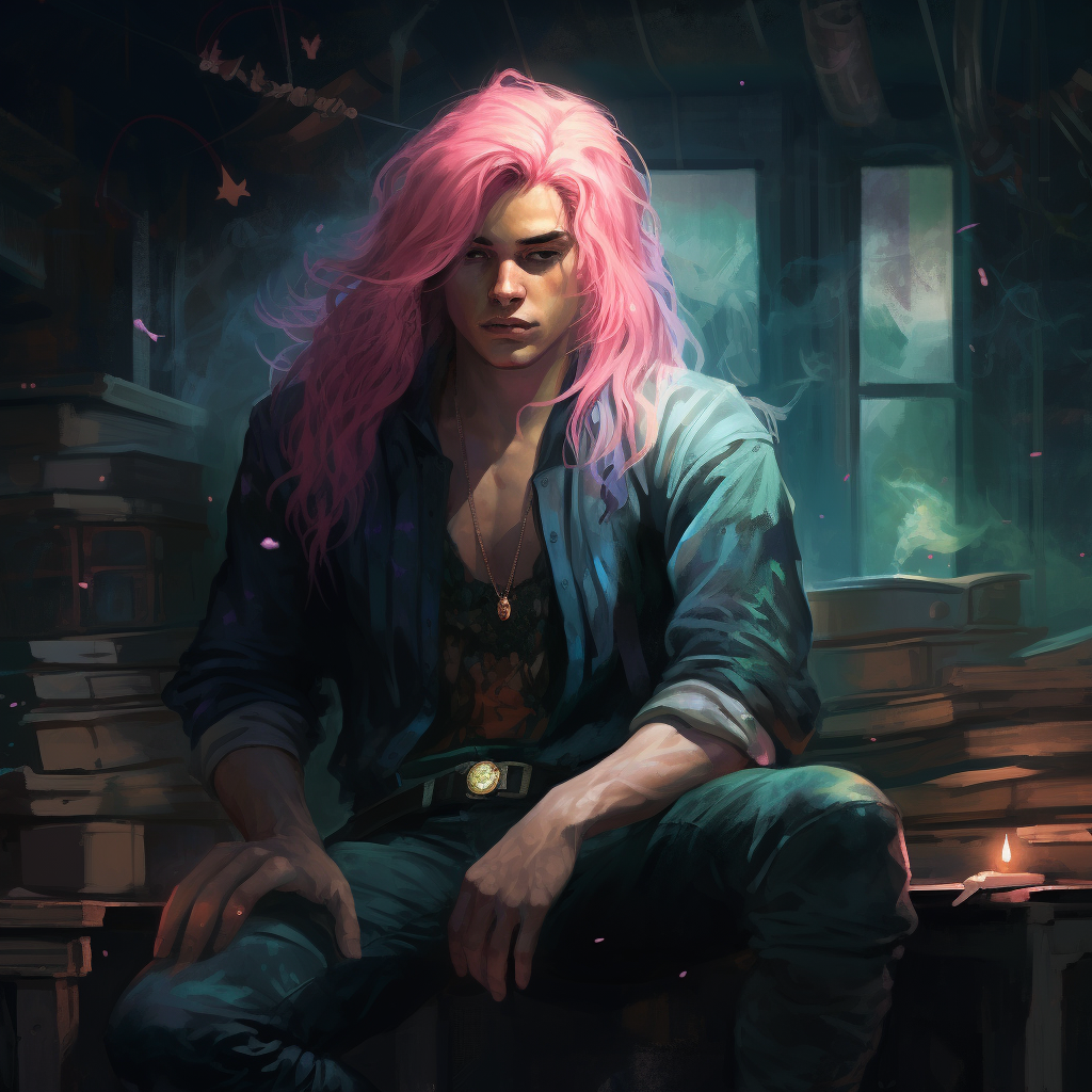 Man with Long Pink Hair in Teal Shirt