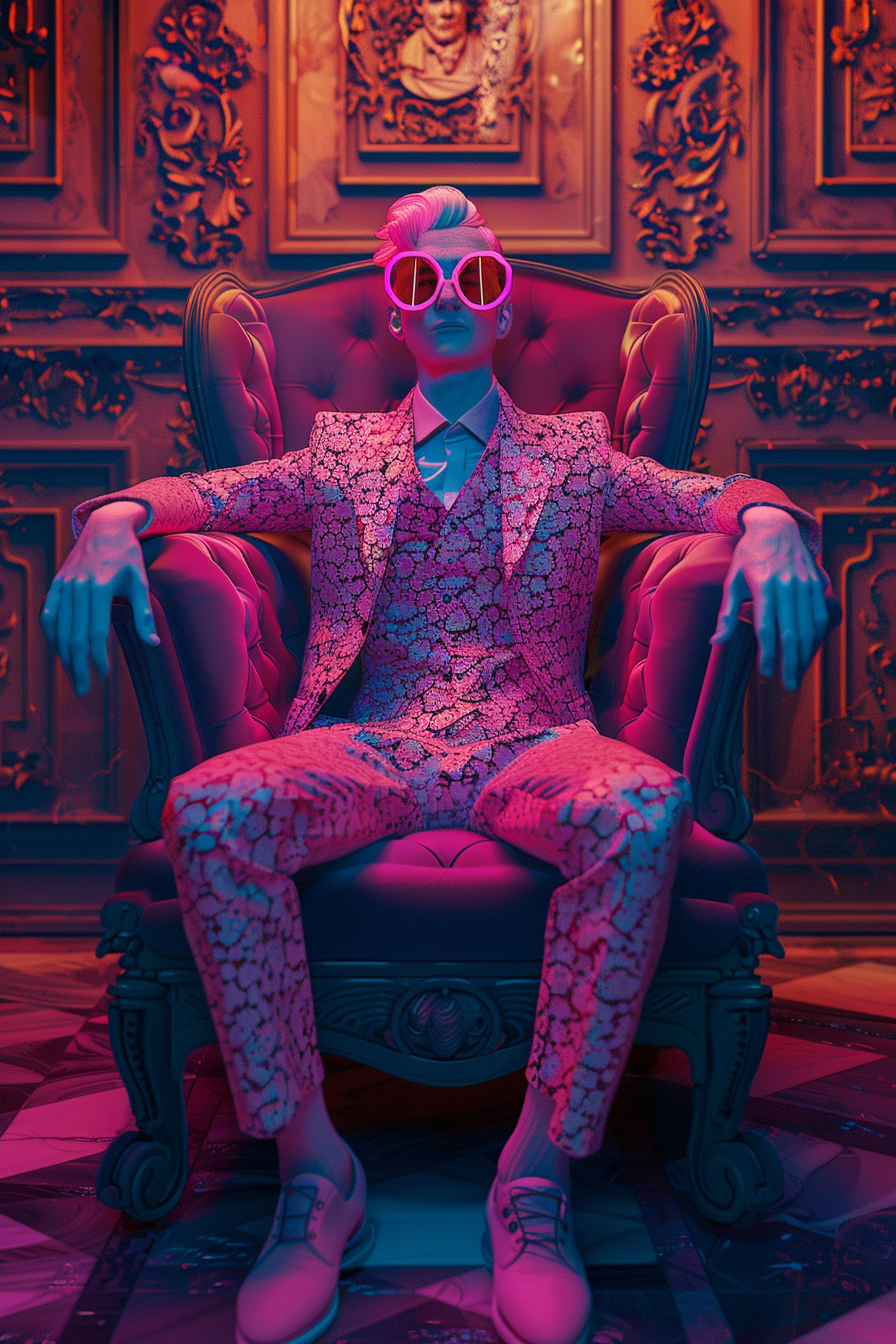 man in pink sunglasses chair