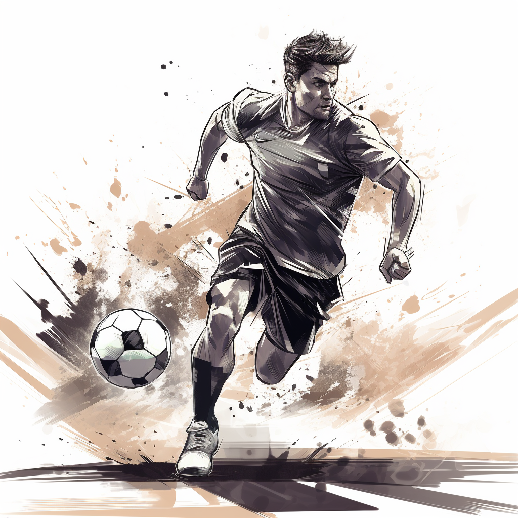 Line art of man playing soccer