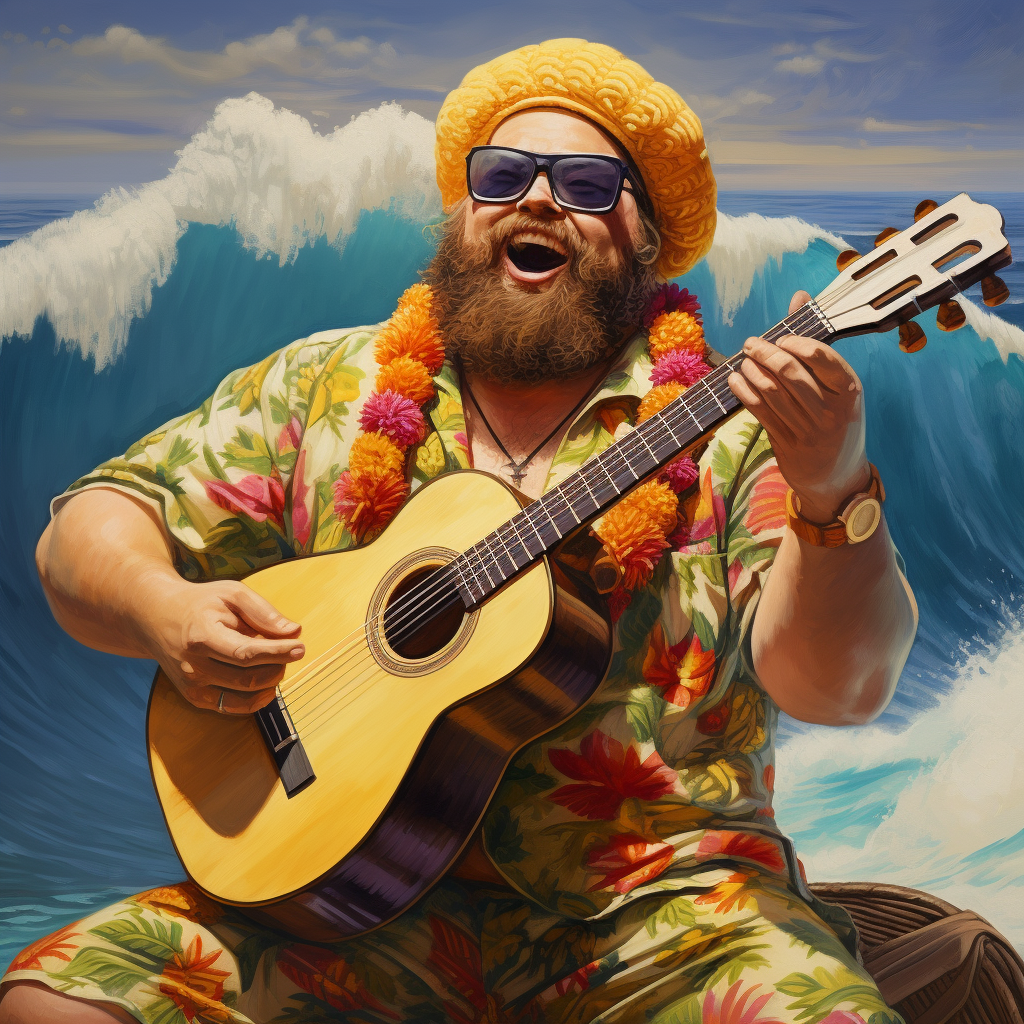 Smiling man playing ukulele with passion