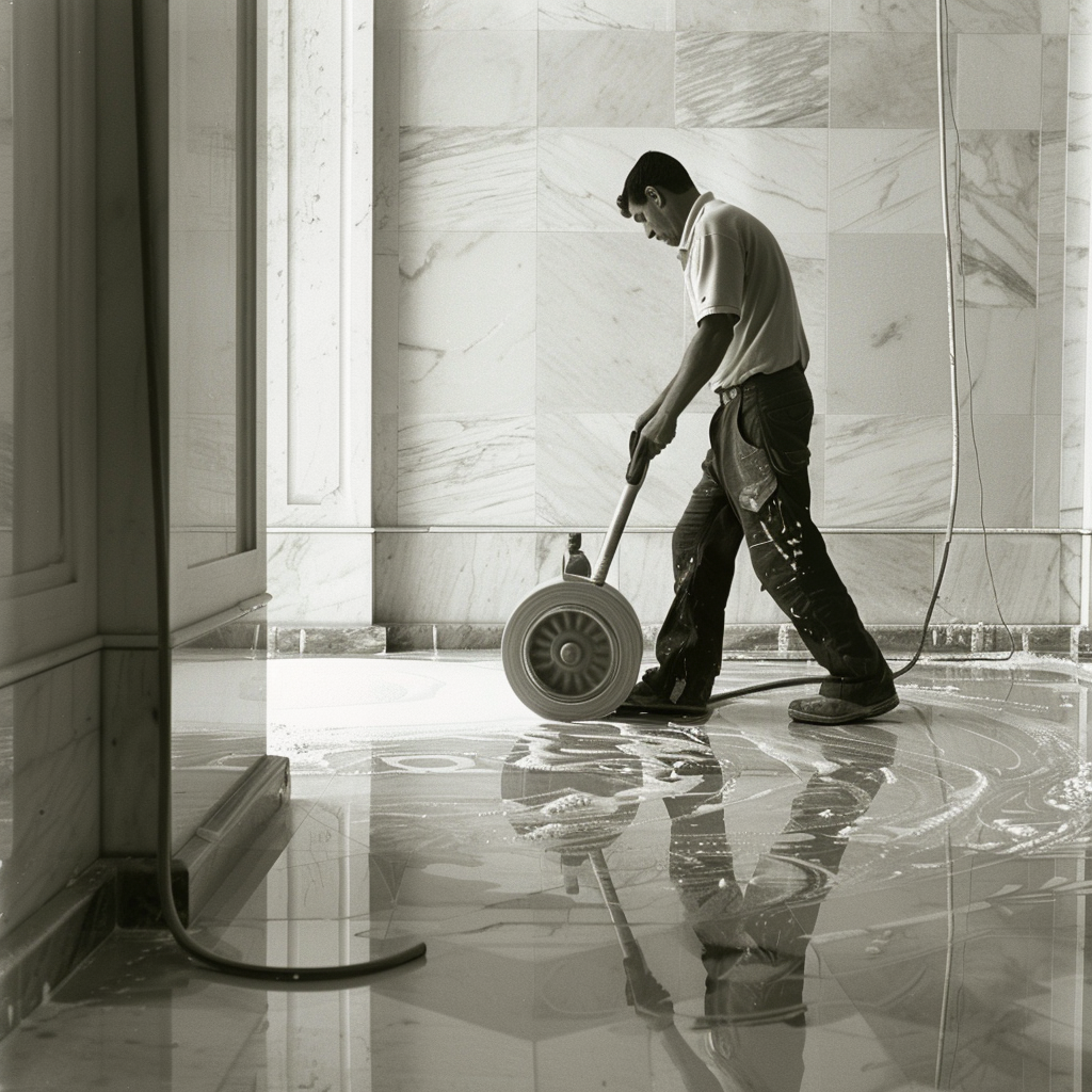 Man using floor polishing machine